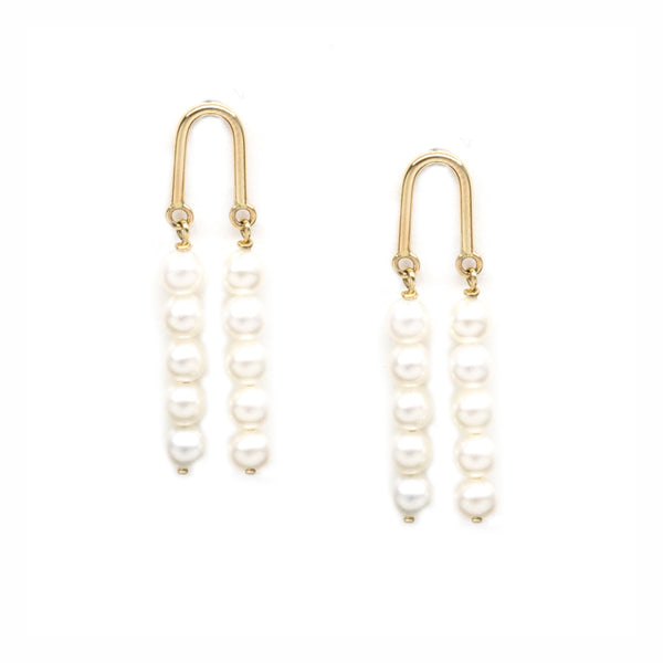 Gold Arch Five Pearl Earrings