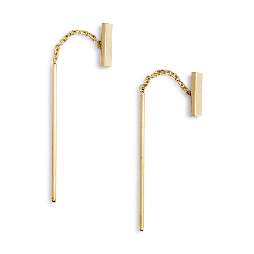 Tiny Gold Bar Threader Earrings